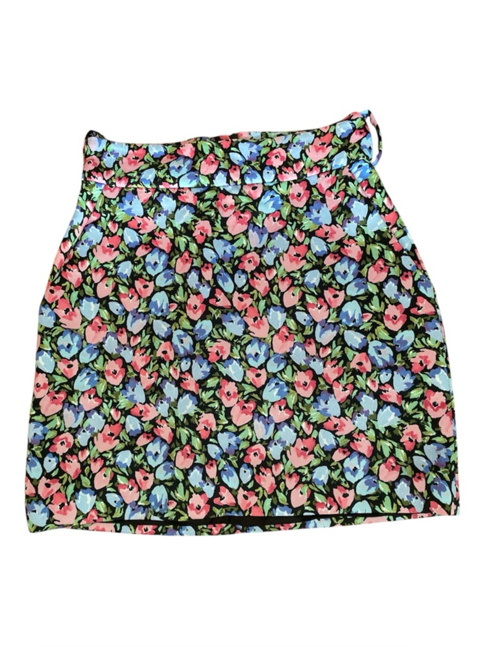 Zara Floral Mini Skirt XS High Waist A-Line Pink Blue Black